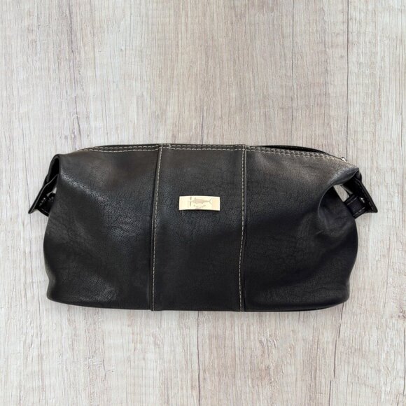 T. HARRIS Black Leather Essential Travel Toiletry Bag Shaving Toiletries Bag - Picture 1 of 6